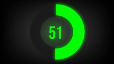 Numerical counting 51. Circular progress bar with bright neon green light. clipart