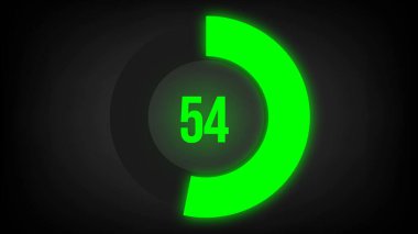 Numerical counting 54. Circular progress bar with bright neon green light. clipart