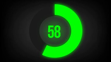 Sayısal sayım 58. Parlak neon ışıklı dairesel ilerleme çubuğu.