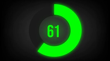 Numerical counting 61. Circular progress bar with bright neon green light. clipart