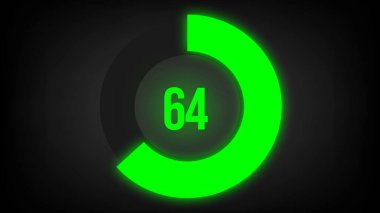 Sayısal sayım 64. Parlak neon ışıklı dairesel ilerleme çubuğu.