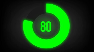 Sayısal sayım 80. Parlak neon ışıklı dairesel ilerleme çubuğu.