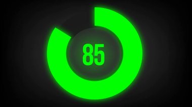 Sayısal sayım 85. Parlak neon ışıklı dairesel ilerleme çubuğu.