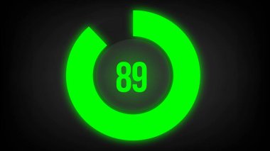 Sayısal sayım 89. Parlak neon ışıklı dairesel ilerleme çubuğu.