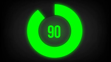 Sayısal sayım 90. Parlak neon ışıklı dairesel ilerleme çubuğu.