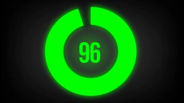 Sayısal sayım 96. Parlak neon ışıklı dairesel ilerleme çubuğu.