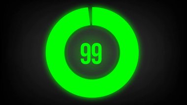 Sayısal sayı 99. Parlak neon ışıklı dairesel ilerleme çubuğu.