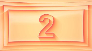 Number 2. Minimalistic embossed number with glittering lights and dynamic shading, in shades of orange. 4k. clipart