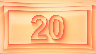 20 numara. Parıldayan ışıklar ve turuncu tonlarda dinamik gölgeli, minimalist kabartmalı sayı. 4k.