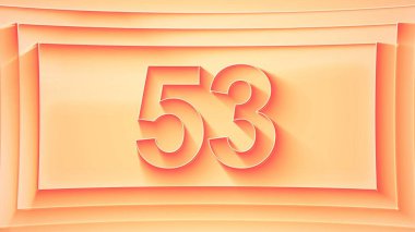 Number 53. Minimalistic embossed number with glittering lights and dynamic shading, in shades of orange. 4k. clipart