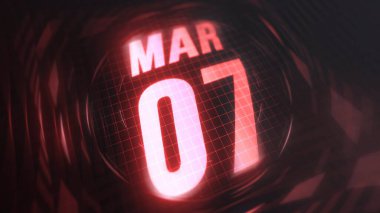 March 7st, hud calendar with neon red sign in 4k. clipart