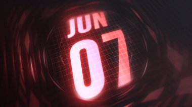 June 7st, hud calendar with neon red sign in 4k. clipart