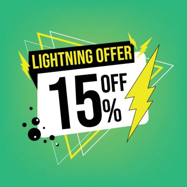 Lightning offer, 15% off, fifteen percent off, promotion for sales, flash offer template clipart