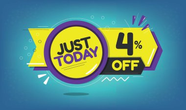 Just today, 4% discount just today, four percent, promotion sales and marketing, discount tag and icon clipart