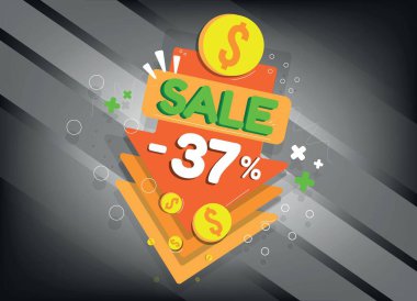 Sale discount, tags and arrow icons for promotion, thirty-seven percent off, -37%