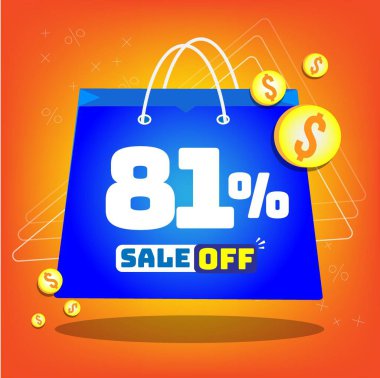 Tote bag with print promotion for sales, 81% off. Vector tags and icons with orange background clipart