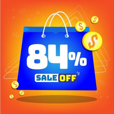 Tote bag with print promotion for sales, 84% off. Vector tags and icons with orange background clipart