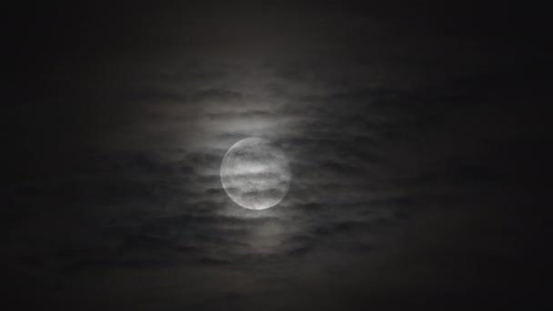 Μεγάλο Γκρι Φεγγάρι Πίσω Από Σύννεφα Στο Φόντο Ενός Μαύρου — Αρχείο Βίντεο