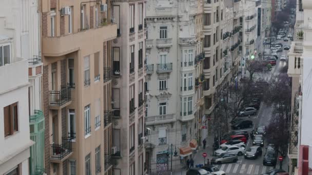 Valencia View Upper Floor Building Street Scene Similar Houses Alongside — Stock Video