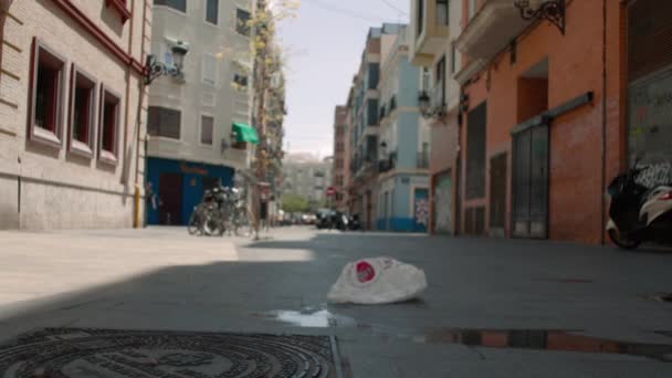 Sac Plastique Volant Dans Vent Sur Rue Valence Espagne — Video