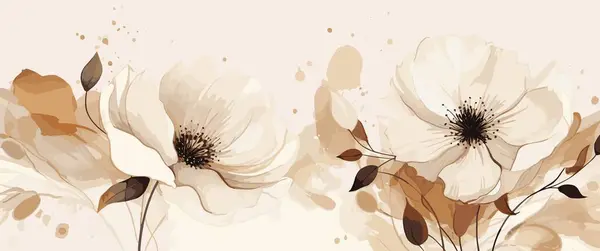 Flores Blancas Estambres Detallados Sobre Fondo Beige — Archivo Imágenes Vectoriales