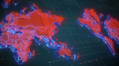 Dijital dünya haritasının 4k CG animasyonu. Projelere modern bir dokunuş ekler, bağlı bir küresel toplumun özünü yakalar.