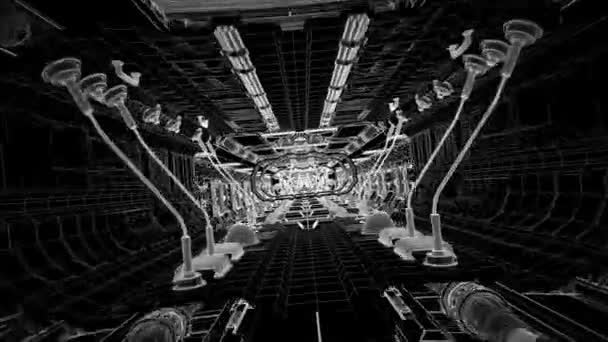 Tunel Futurist Animat Elemente Sci Fundal Negru Adaugă Tehnologie Inovație — Videoclip de stoc
