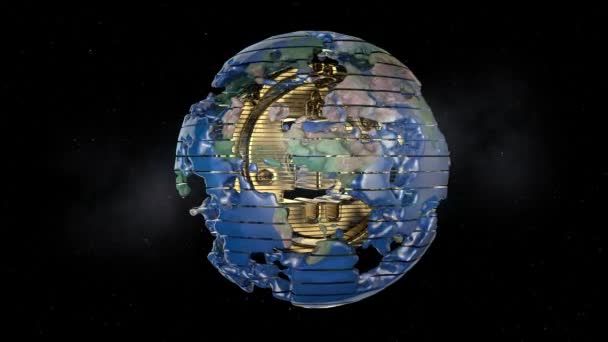 用比特币Cg动画的地球动画 以视觉上令人震惊的简洁方式说明加密货币对全球的影响 — 图库视频影像