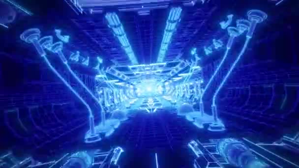 Sci Тунель Світло Блакитним Відтінком Анімація Веде Футуристичної Подорожі Через — стокове відео