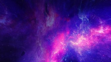 Bir 4k CG animasyonu uzayda bir nebula gösterir. Video kozmik fenomenin renklerini ve örüntülerini gösteriyor. Projelere merak ve gizem eklemek için uygun.