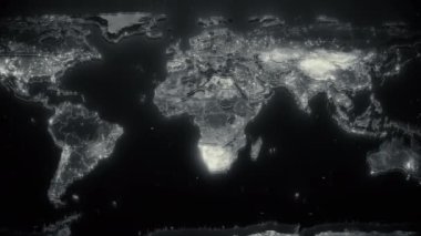 Siyah beyaz bir dünya haritasının CG animasyonu, herhangi bir projeye zarafet ve entelektüellik ekler.