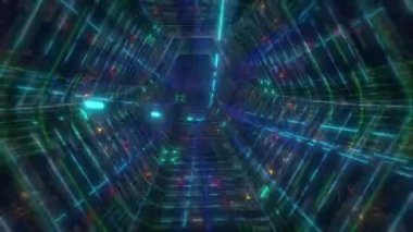 Fütürist bir tünelin 4K döngüsü, bilgisayar tarafından yaratılmış animasyon. Bilim kurgu projeleri için uygun.
