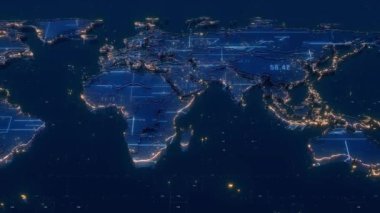 Detaylı bir dünya haritasının bilgisayar animasyonu. Herhangi bir projeye küresel bir dokunuş ekler.