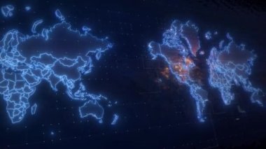 3D dünya haritası döngüsünün 4k CG animasyonu. Herhangi bir projeye karmaşıklık ve küresel perspektif ekler.