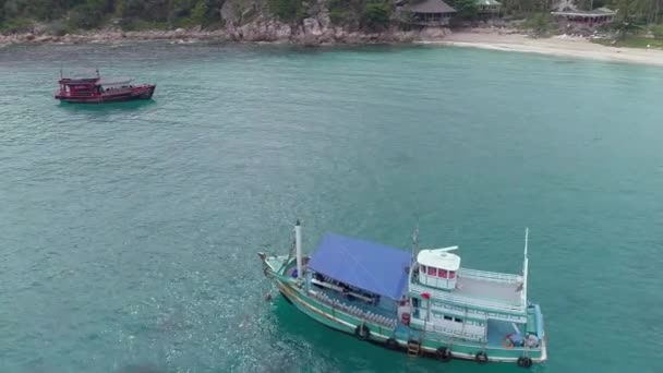 Färgglada Båtar Seglar Längs Koh Tao Fantastisk Kust Den Livliga — Stockvideo