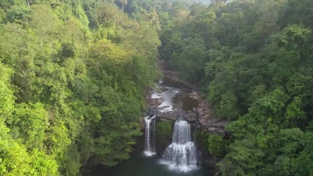 Vue Aérienne Couper Souffle Cascade Tropicale Dans Forêt Luxuriante Jungle — Video