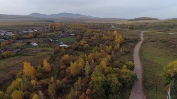 Eine Atemberaubende Luftaufnahme Einer Herbstlandschaft Chakassien Russland Charmantes Dorf Bunte — Stockvideo