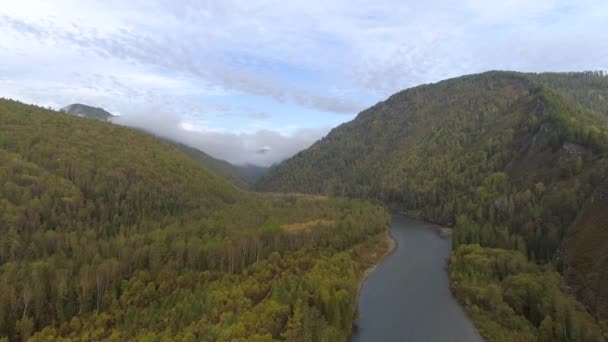 Luftfahrt Über Chakassien Sibirien Atemberaubende Landschaften Neblige Täler Grüne Wälder — Stockvideo