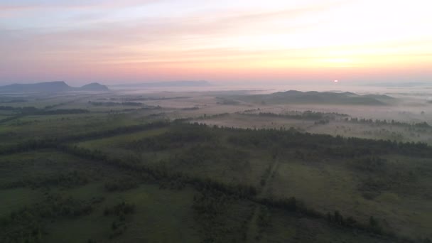 Sonnenaufgang Über Nebligen Steppen Chakassien Russland Faszinierender Blick Auf Nebliges — Stockvideo