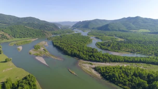 Atemberaubende Luftaufnahme Des Flusses Delta Chakassien Lebendige Farben Atemberaubende Landschaften — Stockvideo