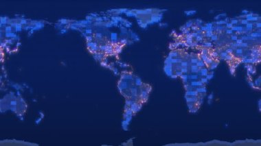 Döngüye alınmış dijital dünya haritasının bilgisayar animasyonu. Herhangi bir projeye modern ve gelecekçi bir dokunuş ekler.