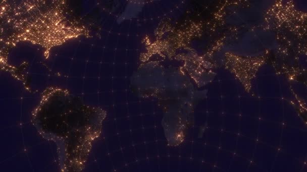 Animacja Pętlowej Mapy Świata Nocnego Ukazująca Globalne Wzajemne Powiązania Dodaje — Wideo stockowe