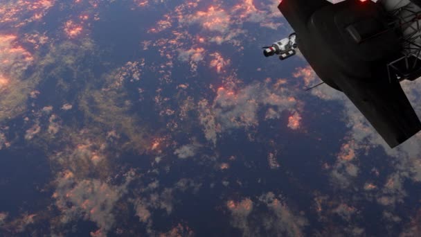 Animația Unei Nave Spațiale Care Zboară Prin Spațiu Arată Pământul — Videoclip de stoc