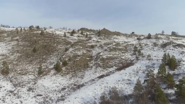 Latać Nad Syberią Khakassia Regionu Zobacz Pokryte Śniegiem Pola Lodowe — Wideo stockowe