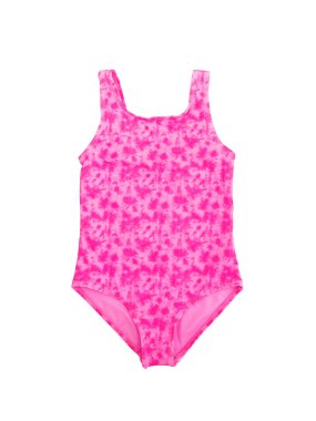Güzel parlak pembe bebek mayo, düzen, kırpma, beyaz arka plan üzerinde izole