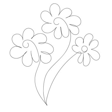 Çağdaş, izole el karalama çiçekleri seti. Beyaz arkaplanda tek bir çizgi ile çizilmiş çiçek deseni