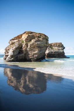 Katedrallerin Plajı Doğal Anıt, Aguas Santas Plajı, Cantabric Sahili, Ribadeo, Lugo, Galiçya, İspanya, Avrupa