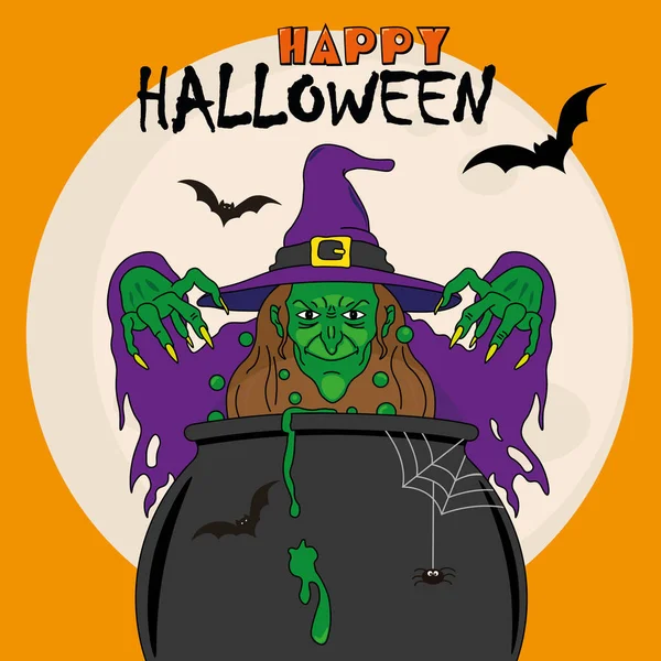 Szczęśliwego Halloween Tła Czarownica Magicznym Eliksirem — Wektor stockowy