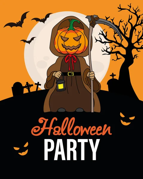 Carte Halloween Personne Déguisée Dans Cimetière — Image vectorielle