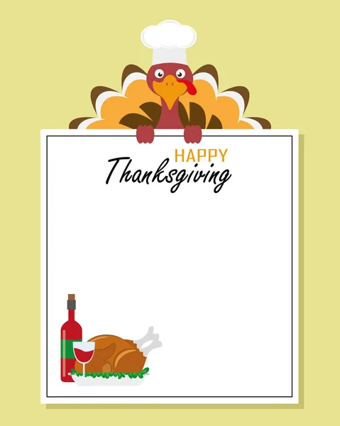 Carte Vœux Thanksgiving Cuire Dinde Avec Cadre Pour Texte — Image vectorielle